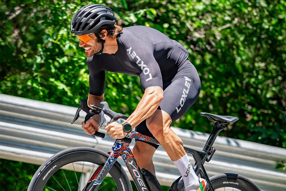Rider in flat aero position