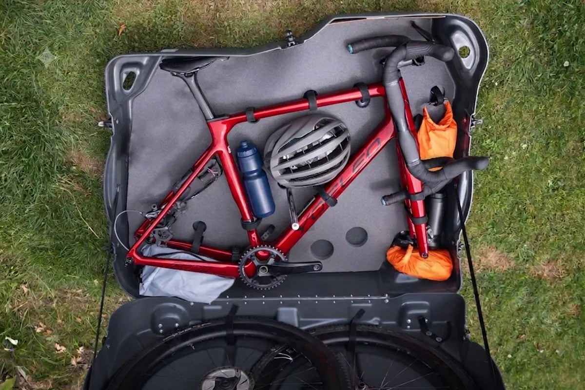 Bike in a bikebox ready to put in to flight