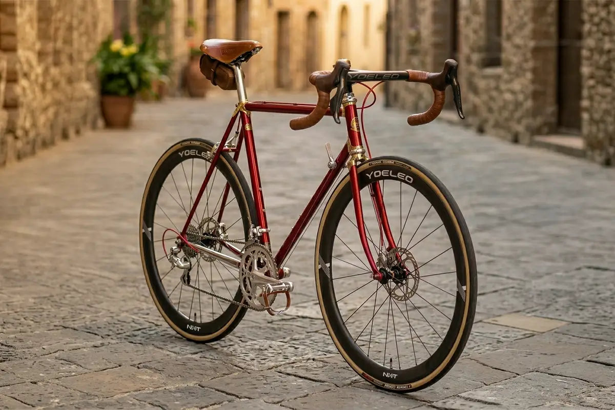 Old roadbike frame using modern yoeleo wheelset and handlebar